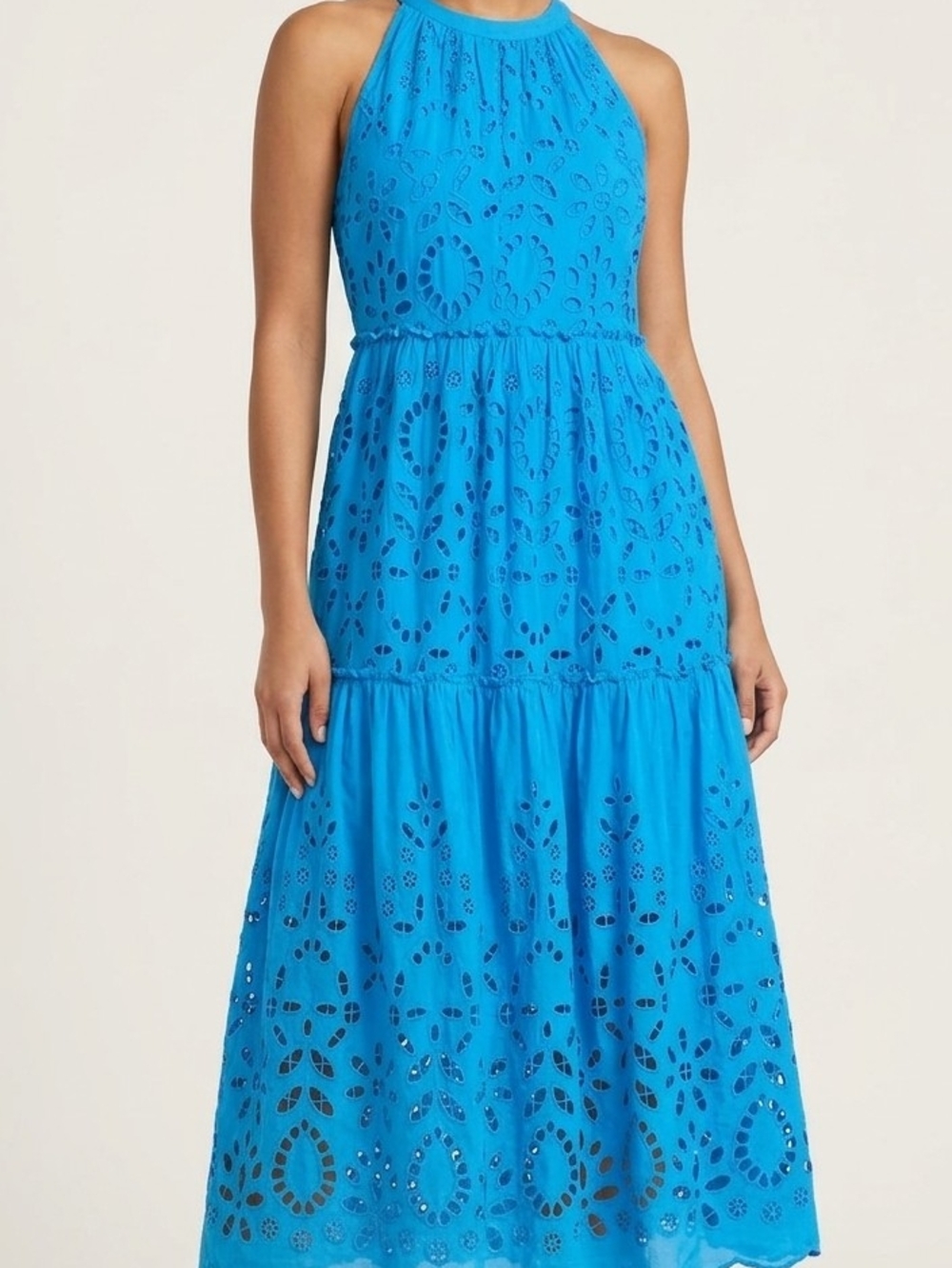 Daniel Cremieux Bright Blue Eyelet Halter Midi Dress